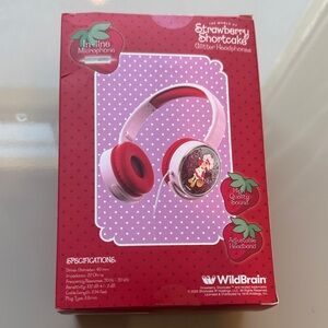 Strawberry Shortcake Pink & Red Glitter Headphones with In-Line Microphone